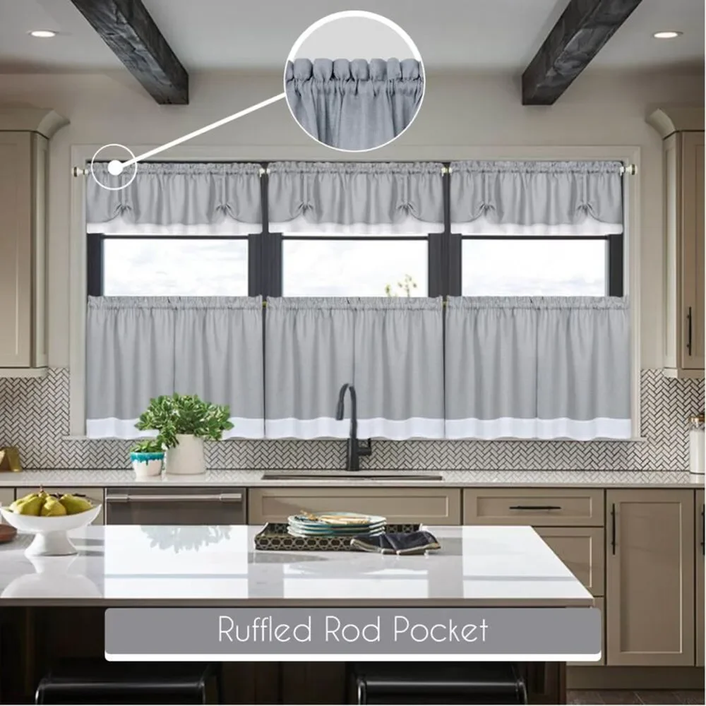 Woven Trends Two-Tone Window Curtain Tier Pair & Valance Set, Double Layer Small